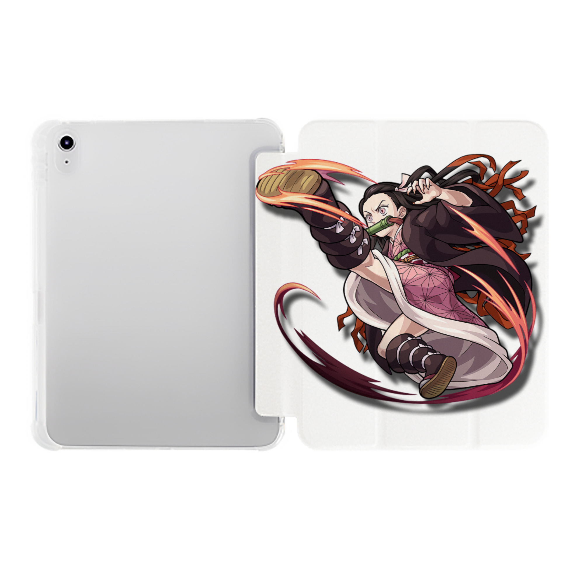 （画像用） 鬼滅の刃（きめつのやいば）竈門 禰󠄀豆子／かまど ねずこ Kamado Nezuko IPad ケース ペン収納付き 三つ折りスタンド PUレザー×シリコン 対応機種9.5/10.5/10.9インチ